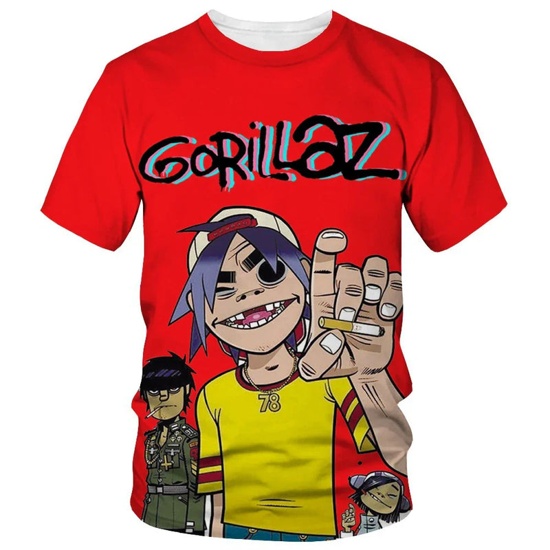 New fashion cartoon Gorillaz 3D printed T-shirt men's and women's casual hip-hop short-sleeved Harajuku style street T-shirt top