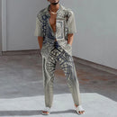2023 Fashion Print Two Piece Set Men Lapel Button Short Sleeve Shirt And Straight Pants Suit Men Summer Casual Clothes