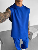 2025 Men's casual sleeveless crewneck suit, summer fashion all-match wide-leg pants trend sports street T-shirt two-piece set