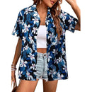 New Women's Short Sleeve T-shirts Fashionable 3d Floral Printed Casual Hawaii Style Basic Tops Lapel Short Sleeve Shirt Summer