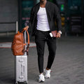 2025 new spring and autumn men stand collar solid color baseball casual Waffle full pants two men's suit men's wear