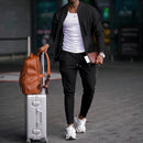 2025 new spring and autumn men stand collar solid color baseball casual Waffle full pants two men's suit men's wear