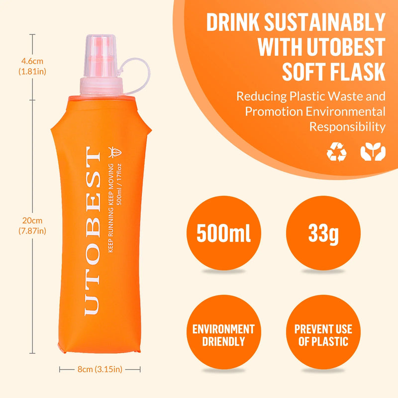 UTOBEST UTR203 250ml 500ml Soft Flask Folding Collapsible TPU Water Bottle for Running Hydration Pack Vest