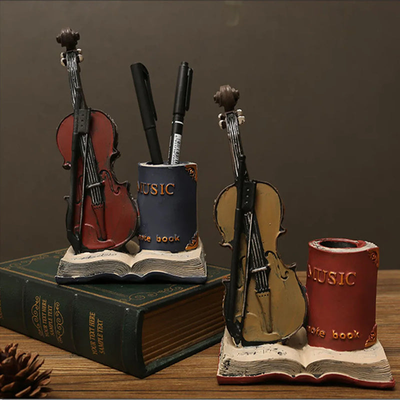 New saxophone resin handicraft pen holder ornaments, Violin storage pen holder,Office and home decoration pen holder， Pen holder