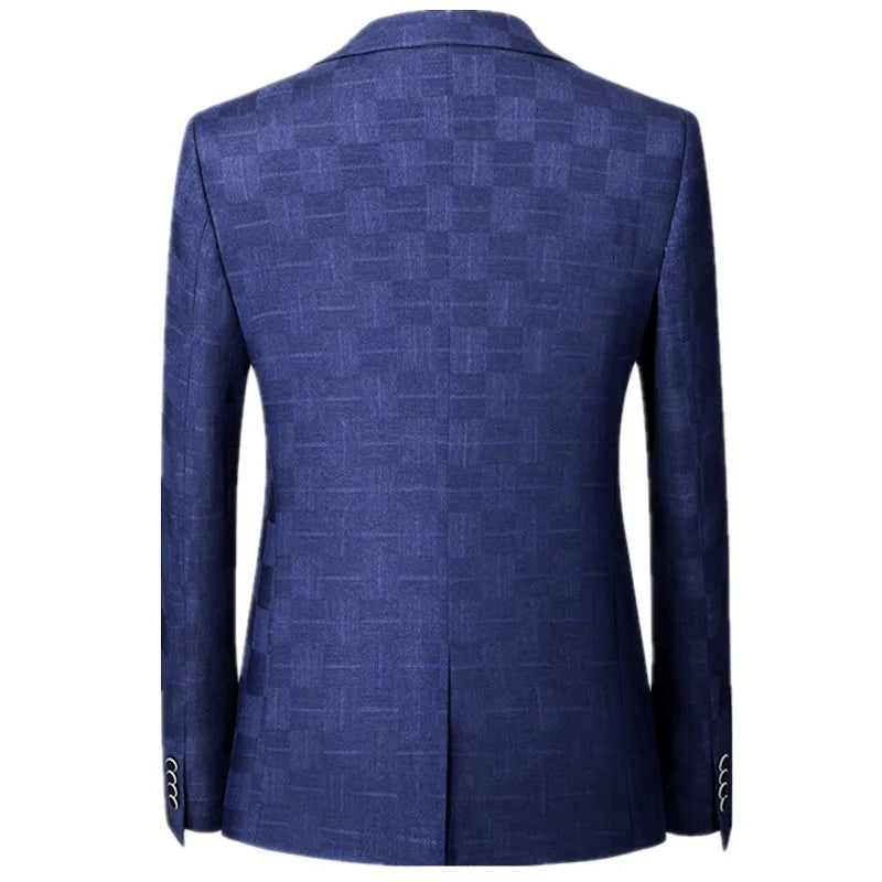 Blue Men's Plaid Blazer Jacket and Vest with Pants, Gray & Burgundy Available, Asian Size Mens Three Piece Set