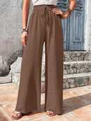 Women High Elastic Waist Wide Leg Pants Summer Casual Female Sand Beachwear Full Loose Trousers YLX-333
