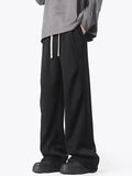 New Korean Fashion Pleated Wide-leg Sweatpants For Men Hip Hop Solid Color Baggy Pants Y2K Streetwear Gray Straight Trousers