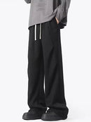 New Korean Fashion Pleated Wide-leg Sweatpants For Men Hip Hop Solid Color Baggy Pants Y2K Streetwear Gray Straight Trousers
