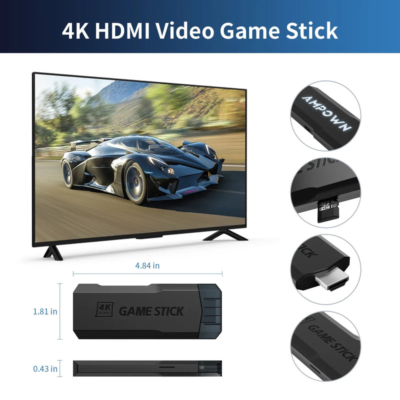Ampown GD20 Game Console 4K 60fps HDMI Low Latency Output GD10 Ultra GD20 TV Game Stick Portable Retro Console Built-in 70K Game