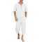 2025 Men's Hip Hop Cotton Linen Sets Comfort Breathable Men Casual Sport 2 PCS Sets Fashion V-neck Short Sleeve Tops+Pants Suit