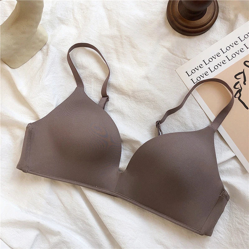 Women's Bras Sexy Seamless Wireless Ice Silk Bralette Gather Push Up Lingerie Thin Smiple Style AB Cup Deep V Female Underwear