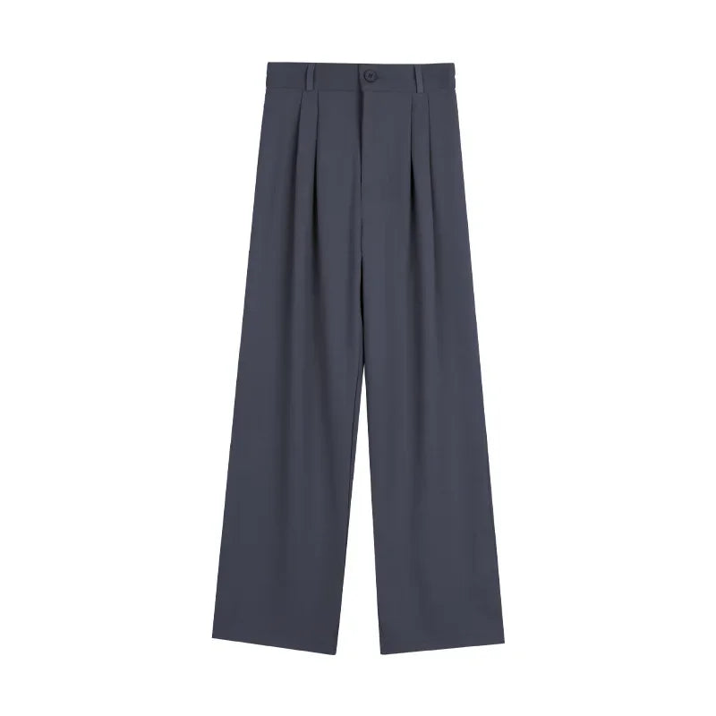 Women Suit Pant Korean Elastic High Waist Straight Pants Casual Loose Solid Simple Wide Leg Trousers Commuting Autumn Winter
