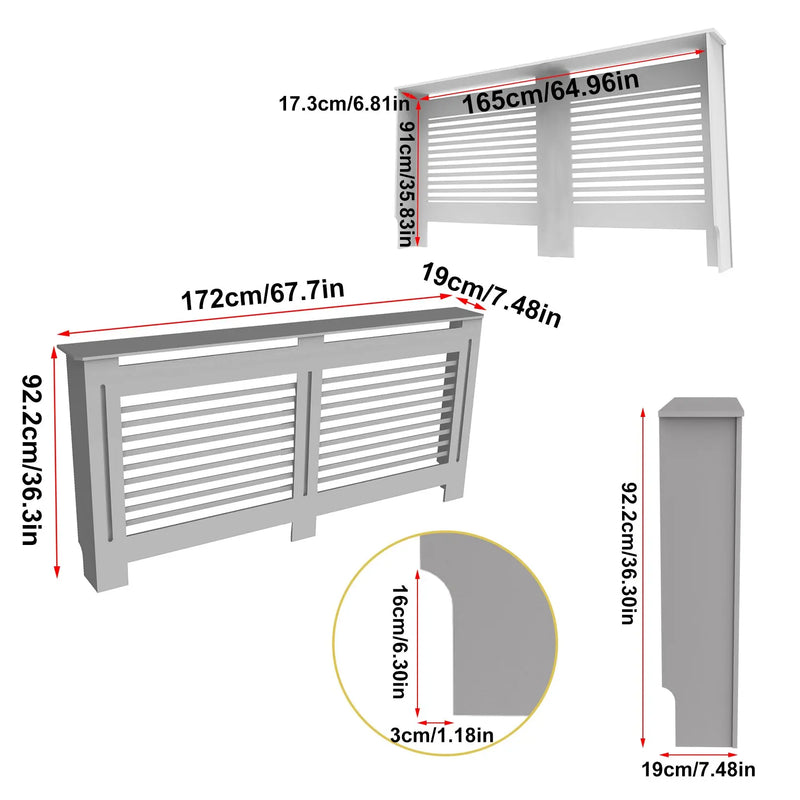 S M L XL Extra Tall 92CM Radiator Cover MDF Cabinet Grill Shelf Fence Panel Barrier