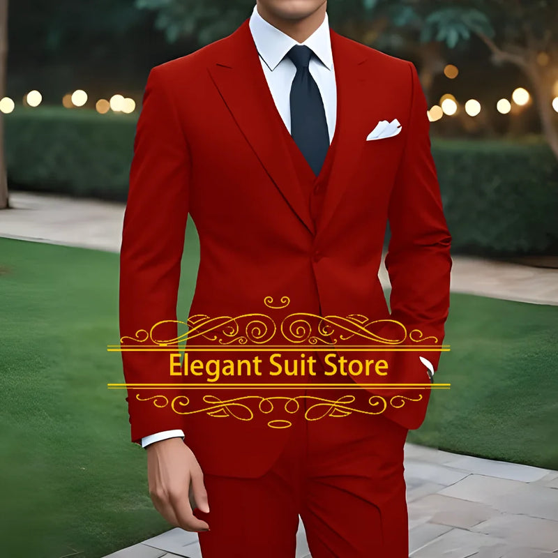 2025 Fashion Suit Sets For Men Evening Dinner Slim Fit Blazer Pants 3 Pieces Elegant Male Formal Outfits