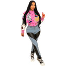 Letter Print Color Patchwork Woolen Varsity Jacket Women Long Sleeve Single Breasted Short Baseball Coat Casual Sporty Outwear