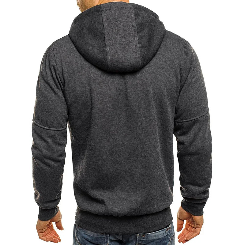 Solid Color Men Hooded Jacket Casual Long Sleeve Hoodie Zipper Gym Sports Hoodie Fashion