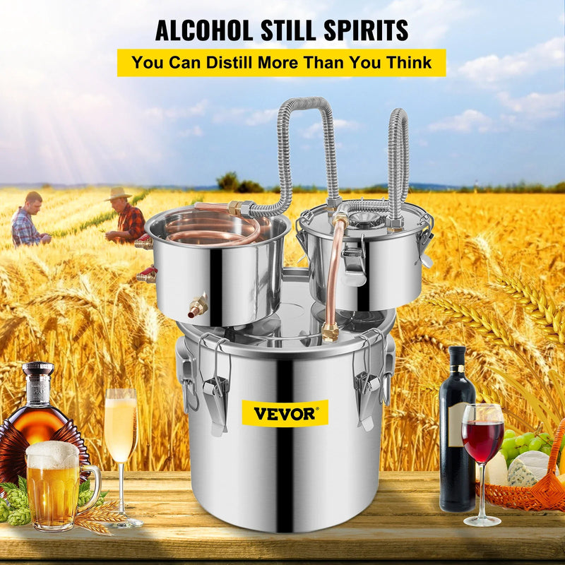 VEVOR 3/5/8/13.2 Gal Alcohol Brewing Distiller DIY Moonshine Apparatus Stainless Steel Still Whisky Beer Brandy Home Appliance