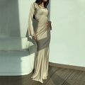 Fashionable new round neck long sleeved lace up solid color elegant waist cinching dress