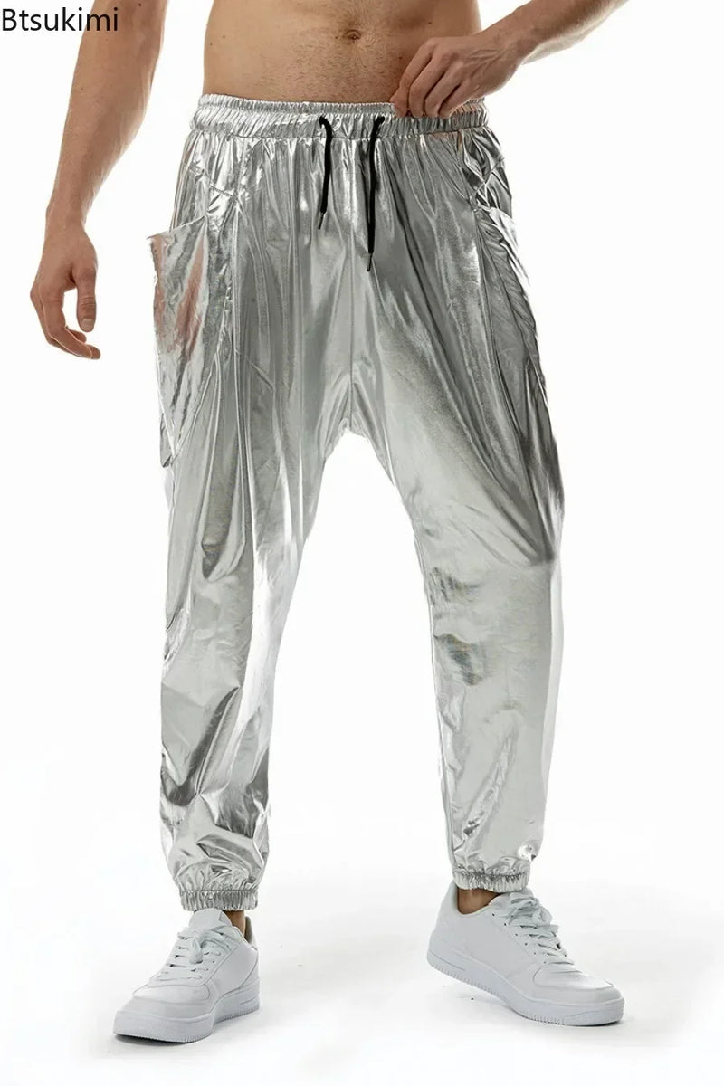 2025 Men's Shiny Metallic Jogger Sweatpants Hip Hop Wet Look Trousers Men Club Party Festival Prom Streetwear Pantalones Hombre