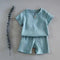 Summer Children's Clothing Set for 0-7Y Boys & Girls Cotton Linen Muslin Suit T-shirt Tops + Shorts 2pcs Baby Loungewear Outfit