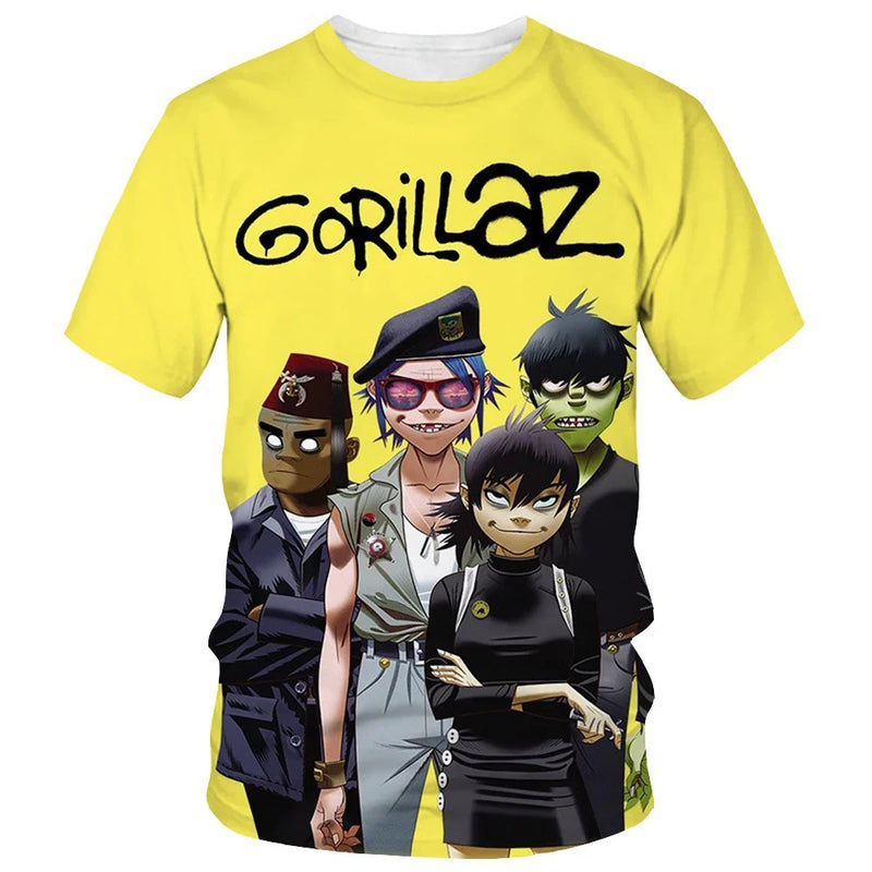 New fashion cartoon Gorillaz 3D printed T-shirt men's and women's casual hip-hop short-sleeved Harajuku style street T-shirt top