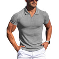 Men Turn Down Collar Short Sleeve Slim T-shirts Summer Male Solid Knitted Tee Tops LXDZ-KJ-P6-V