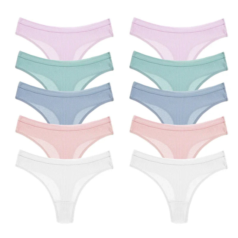 WarmSteps 10PCS Women's Panties Set Simple Striped Thongs Female Cotton Underwear Sexy Lingerie Cozy Sports G-Strings Underpants