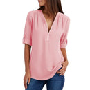 S-5XL Ladies Loose Blouse Chiffon Shirt Zipper V-Neck Half Sleeve Shirts Casual Office Lady Sexy Blouse Shirt Tops Multi Colors