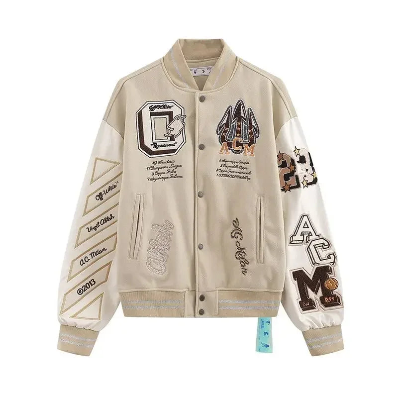 European and American Fashion Letter Embroidered Jackets Unisex Couple Contrasting Color Y2K Hip Hop Loose Leather Jackets Men