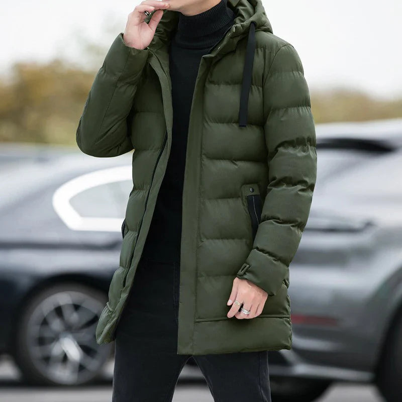 New Male Winter Warm Long Outwear Hooded Thicken Mid-length Hooded For Men Warm Coat Winter Puffer Jacket Fashion Parka Overcoat