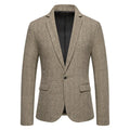 Classic Men's Casual Blazer Jackets SIngle Button Vintage Check Suit Coat Male Khaki