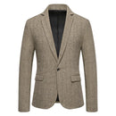 Classic Men's Casual Blazer Jackets SIngle Button Vintage Check Suit Coat Male Khaki