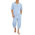 2025 Men's Hip Hop Cotton Linen Sets Comfort Breathable Men Casual Sport 2 PCS Sets Fashion V-neck Short Sleeve Tops+Pants Suit