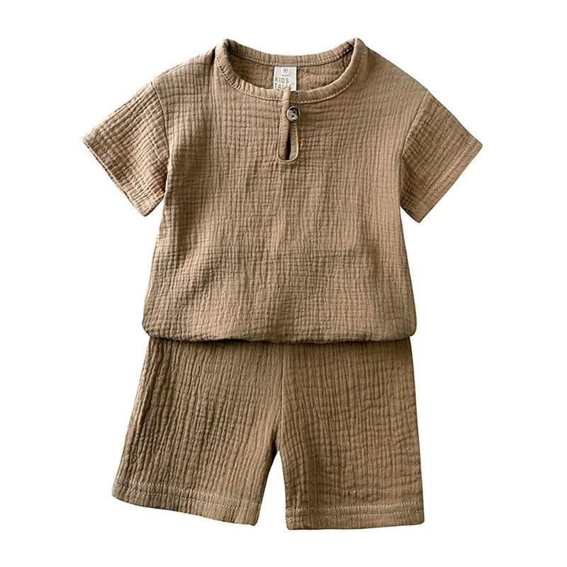 2-8 Years Children Casual Suit Kids Muslin T Shirt Shorts Pajamas Boy Girl Green White Tops Bottoms Summer 2 Pcs Clothing Set