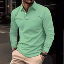 Classic men's simple solid color lapel POLO shirts Spring autumn business leisure outdoor travel friends party long sleeve tops