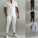2024 Spring and summer menswear slim trend youth leisure sports polo suit, zipper pullover jacket drawstring trousers monochrome