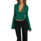New Fashion Women's Fall Sexy Tops Slim Lace Trim Deep V Neck Bell Sleeve Crop Shirt Casual Streetwear