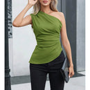 Mia Muse Women's Vest Allseason Sexy Plain Sleeveless One-Shoulder Skinny Fit Party Vest
