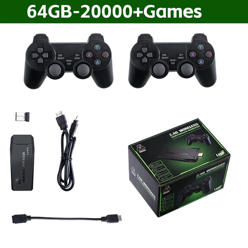Video game console 2.4G wireless controller 4K high-definition game stick 64GB 20000+games retro games children's Christmas gift