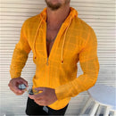 Fashion New Mens Zip Up Hooded White Plaid Tshirts Hip Hop Long Sleeve Cardigan T Shirt For Men Oodie Tee Shirts Tops Camisetas