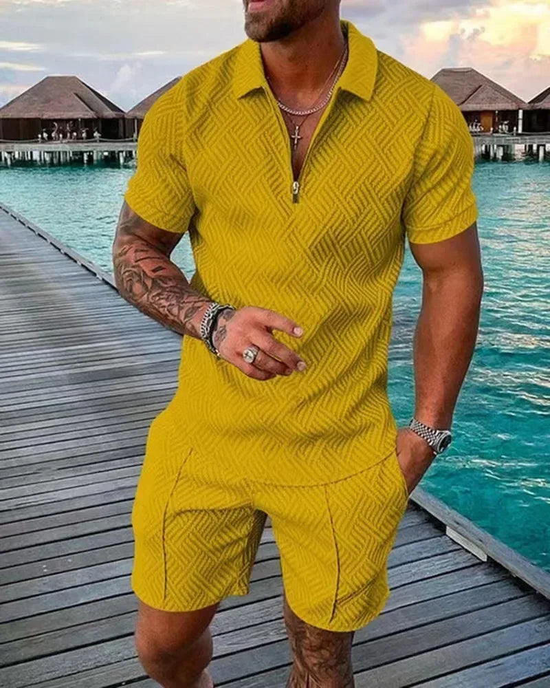 2025 Trend Men Streetwear Fashion Half Zip Polo Shirts+shorts 2 PCS Sets Men's 3D Digital Print Casual Suit New Male Tracksuits