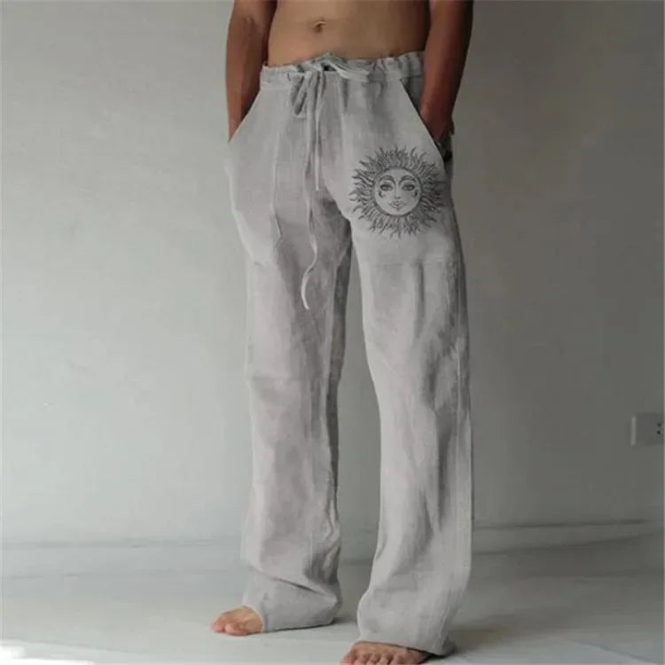 2025 Men's Cotton Linen Pants Oversized Jogger Sweatpants Casual Flower Print Plus Size Loose Wide Leg Pants Men Casual Trousers