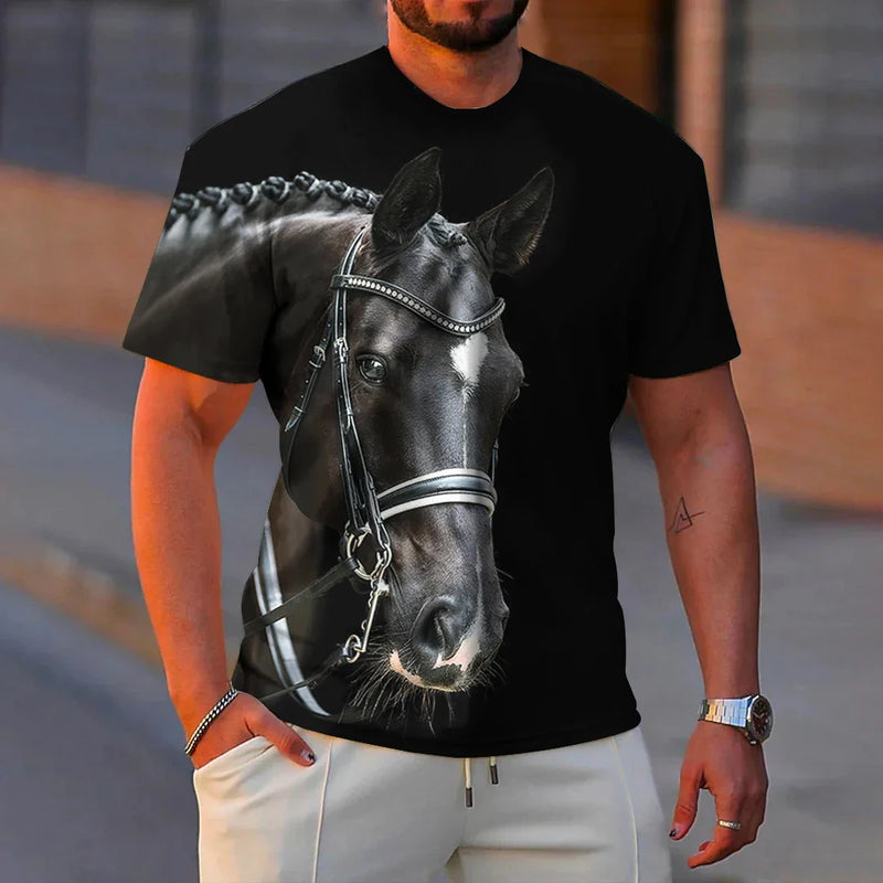 Fashion 3D Horse Print Men's T-Shirt Quick Dry Short Sleeve Tees Summer Casual Man Clothing Tops Loose Oversized T-Shirt for Men