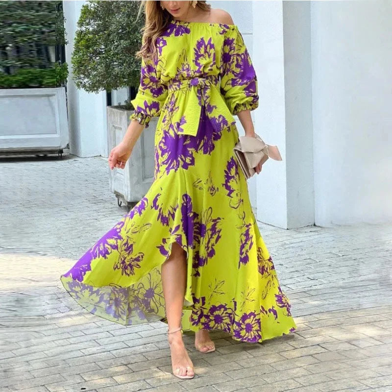 2023 Amazon Women's Fashion Dress Flower Printed Half Sleeve Summer Cross-Border OS050 Style Clothing For Ladies