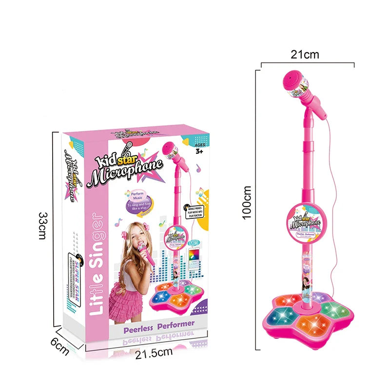 Kids Microphone with Stand Karaoke Mic Speaker with Lights Music Instrument Toys Singing Machine Birthday Gift for Girl Boy