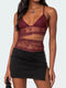 Women Lace Sheer Camisole V-Neck Spaghetti Strap Sheer Vest Slim Fit Cutout Show Navel Tank Tops