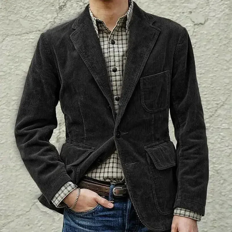 2025 Autumn Winter Men's Coat Jackets Corduroy Casual Suits With Shoulder Pads Fashion Lapel Long-Sleeved Solid Jacket Models