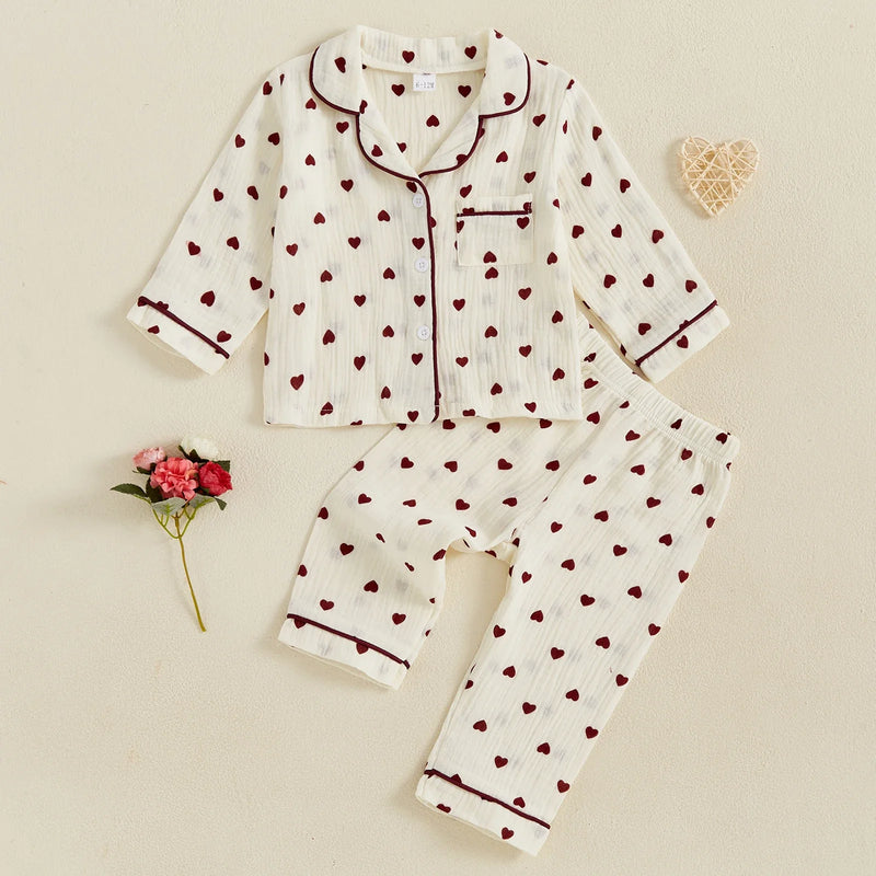 MISOWMNJOY Soft Cotton Kids Girls Boys Pajama Sets Valentine's Day Children Sleepwear Heart Long Sleeves Shirt Pants Loungewear