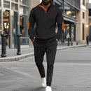 Autumn and winter new men's fashion outdoor sports half zipper Waffle casual stand collar long sleeve hoodie + trousers men's su