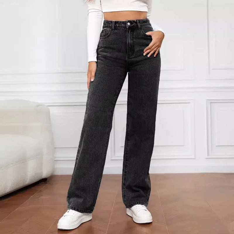 2024 New Cross-Border European American High-Waisted Straight-Leg Denim Jeans For Women Amazon Long Style NK331